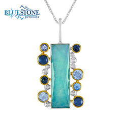 Silver & Gold Necklace with Amazonite, Mother of Pearl and Topaz- 18 Inches