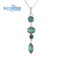 Silver & Gold Necklace with Topaz and Mother of Pearl Triplet- 18 Inches