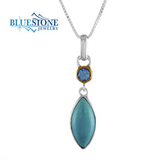 Silver & Gold Necklace with Topaz and Turquoise- 18 Inches
