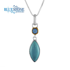Silver & Gold Necklace with Topaz and Turquoise- 18 Inches