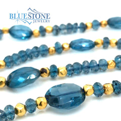 London Blue Topaz and Gold Beaded Necklace- 36 Inches