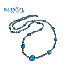 London Blue Topaz and Gold Beaded Necklace- 36 Inches