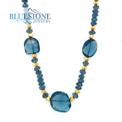 London Blue Topaz and Gold Beaded Necklace- 36 Inches