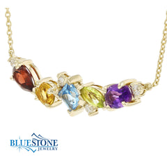 14kt Yellow Gold Necklace with Garnet, Citrine, Topaz, Peridot, Amethyst and Diamonds- 18 Inches