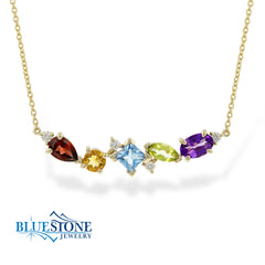 14kt Yellow Gold Necklace with Garnet, Citrine, Topaz, Peridot, Amethyst and Diamonds- 18 Inches