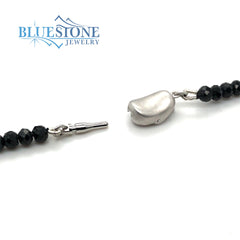 Black Spinel Beaded Necklace with Five Black Rhodium Plated Sterling S