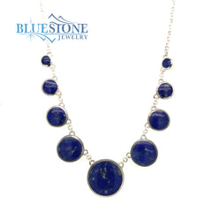 Silver Reversible Necklace with Turquoise & Lapis- 17.75"