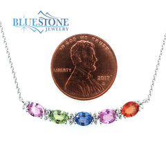 14 Karat White Gold Rainbow Necklace with Five 4mm x 5mm Oval Cut Mult
