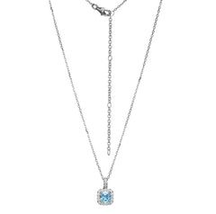 Sterling Silver Necklace with One Blue Cubic Zirconia - 20"