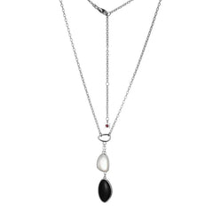Silver Necklace with Agate and Mother of Pearl- 20"