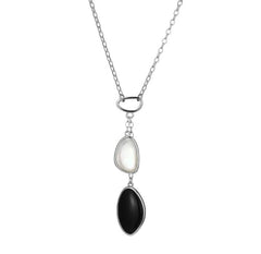 Silver Necklace with Agate and Mother of Pearl- 20"