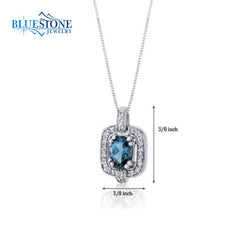 Silver London Blue Topaz and CZ Pendant- 16 Inches