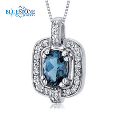 Silver London Blue Topaz and CZ Pendant- 16 Inches