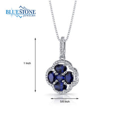 Silver Sapphire and CZ Clover Pendant- 20 Inches