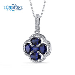 Silver Sapphire and CZ Clover Pendant- 20 Inches