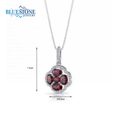 Silver Garnet and CZ Clover Pendant- 20 Inches