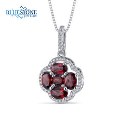 Silver Garnet and CZ Clover Pendant- 20 Inches