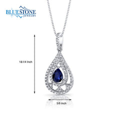 Silver Sapphire and CZ Pendant- 20 Inches