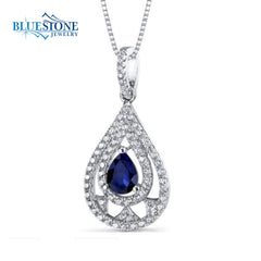 Silver Sapphire and CZ Pendant- 16 Inches