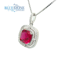 Silver Ruby and CZ Pendant- 18 Inches