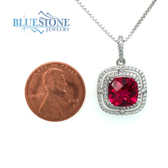 Silver Ruby and CZ Pendant- 18 Inches