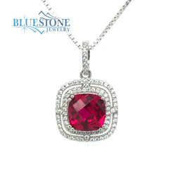 Silver Ruby and CZ Pendant- 18 Inches