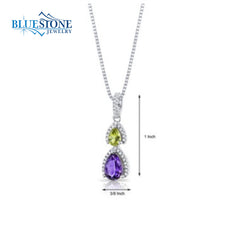 Silver Pendant with Amethyst, Peridot and CZ- 18 Inches