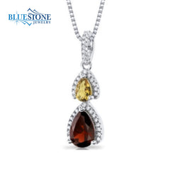 Silver Necklace with Garnet, Citrine and CZ- 18 Inches