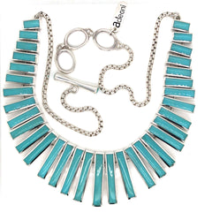 Sterling Silver Rectangle Turquoise Link Necklace - 18"