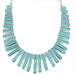 Sterling Silver Rectangle Turquoise Link Necklace - 18"