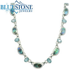Sterling Silver Abalone and Topaz Necklace -18 Inches