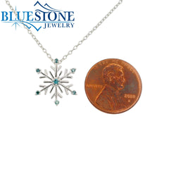 Sterling Silver Snowflake Necklace with Blue Diamonds - 18"