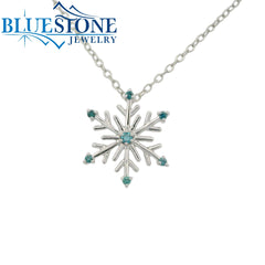 Sterling Silver Snowflake Necklace with Blue Diamonds - 18"
