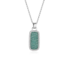 Sterling Silver Necklace with Amzonite and CZ's - 30"