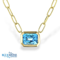 14K Gold Paper Clip Necklace w/ Blue Topaz - 18"
