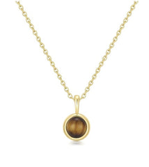 14KYG Plated Bezel Set Tiger Eye Pendant - 19"