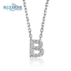 Silver "B" Initial Necklace with CZ- 18"