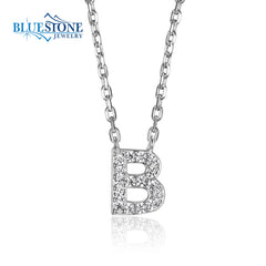 Silver "B" Initial Necklace with CZ- 18"