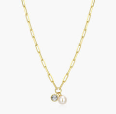 14KYG Plated June Birthstone Necklace w/ Lab Diamond - 18"