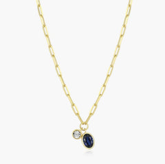 14KYG Plated September Birthstone Necklace w/ Lab Diamond - 18"