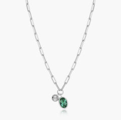 Sterling Silver May Birthstone Necklace w/ Lab Diamond - 18"
