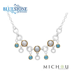 Silver and Gold Necklace with Pearls and Topaz- 20"