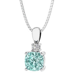 Sterling Silver Created Tourmaline & LAB Diamond Pendant -16"