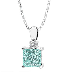 Sterling Silver Created Tourmaline & LAB Diamond Pendant -16"