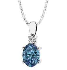 Sterling Silver Created Alexandrite & LAB Diamond Pendant -16"