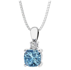 Sterling Silver London Blue Topaz & LAB Diamond Pendant -16"