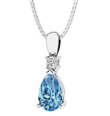 Sterling Silver London Blue Topaz & LAB Diamond Pendant -16"