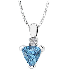 Sterling Silver London Blue Topaz & LAB Diamond Pendant -16"