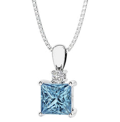 Sterling Silver London Blue Topaz & LAB Diamond Pendant -16"