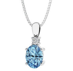 Sterling Silver London Blue Topaz & LAB Diamond Pendant -16"